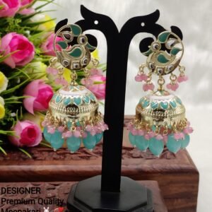 Crunchy Fashion Gold-Plated & White Handcrafted Contemporary Jhumkas
