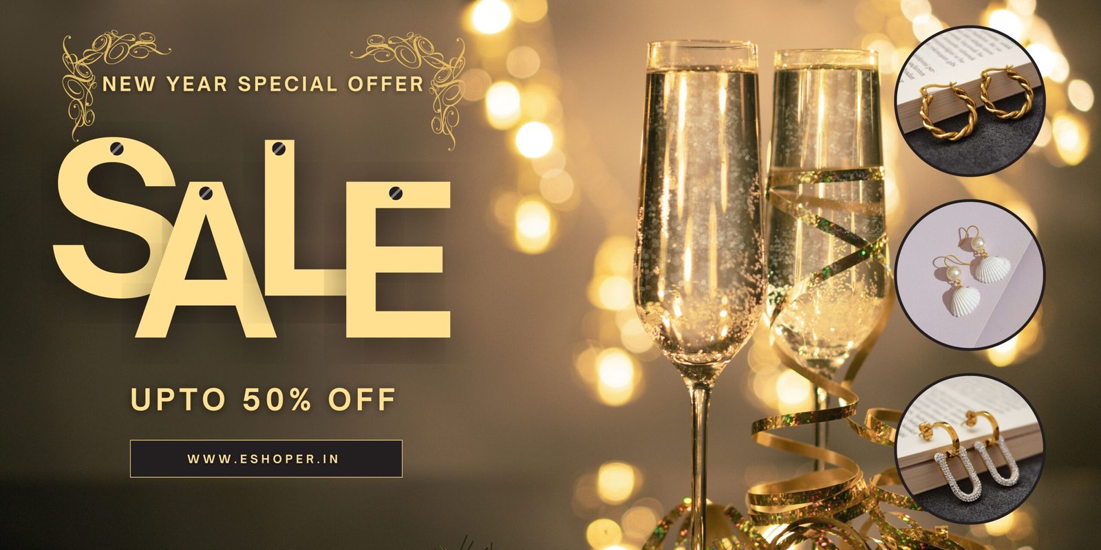 Gold and Black Elegant New Year Sale Banner